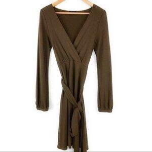 Theory Belted Faux Wrap Brown Jersey Dress